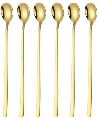 Imagen del producto de Cucharas para helado de acero inoxidable, juego de 6 unidades, 23,5 cm de largo, ideales para helado y café