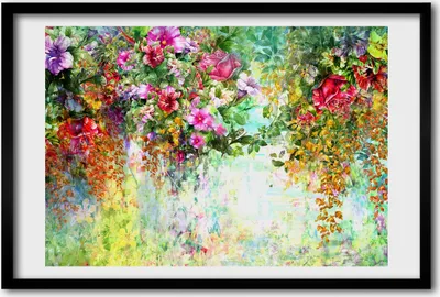 Produktbild von Bild 60x40 MDF-Rahmen, Wandkunst Mehrfarbige Blumen