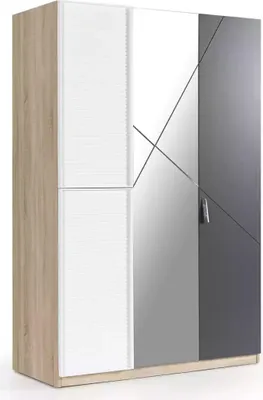 Produktbild von Kleiderschrank 3 Türen Moden Schrank Holz Grau Spiegel Kinderzimmer