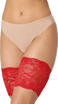 Produktbild von Merry Style Oberschenkelbänder Selbsttragende, elastische Oberschenkelbänder Anti-Reibung mit Spitze und Silikonbändern Oberschenkelband MS10-437 (Rot, M) .