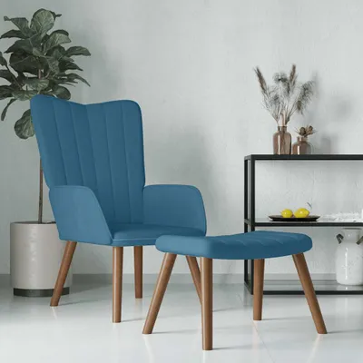 Produktbild von Hochwertig Relaxsessel mit Hocker Blau Samt 327676