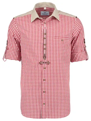 Produktbild von Trachtenhemd Langarm Trachtenmode mit  Stickerei Slim fit, Farbe:Rot, Größe:S