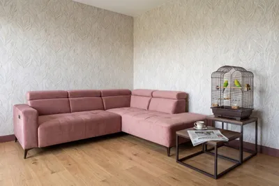Produktbild von Modernes Ecksofa Velvet Rosafarbe mit elektrischer Relaxfunktion | Verstellbare Kopfstützen | Edles Design