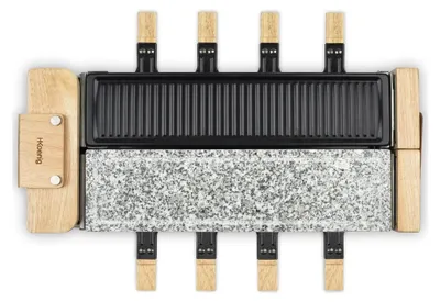 Image de Appareil à raclette HKoeNIG - WOD360 - Jusqu'à 8 personnes - Pierre de cuisson avec base rotative - Design en bois - 1400 W
