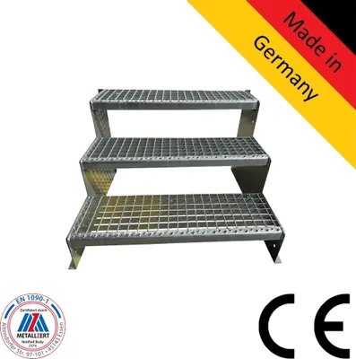 Produktbild von 3 Stufen Standtreppe Modell 2 freistehend verzinkt Treppe Stahltreppe Tritthöhe 18 cm, Breite 60 cm, Höhe 54 cm ohne Geländer