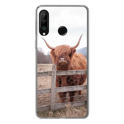 Produktbild von MuchoWow® Handyhülle Schutzhülle Hülle für Huawei P30 Lite Scottish Highlander - Gras - Zaun Silikon Softcase Handy Hülle - Handyhülle