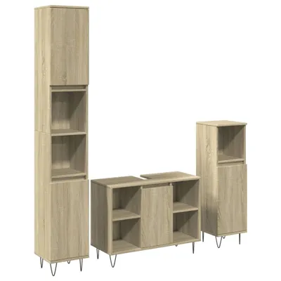 Produktbild von 3-tlg. Badmöbel-Set moderne - mit Stauraum - Sonoma-Eiche Holzwerkstoff - Badezimmer CC16507
