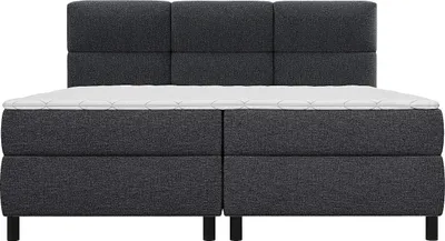 Produktbild von Komplettes Boxspring-Set mit gepolstertem Kopfteil + Lattenroste + Matratze + Topper - 2 x 90 x 200 cm - Stoff - Anthrazit - LODI von PALACIO