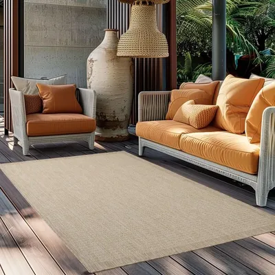 Produktbild von TapisTrend Outdoor- und Terrassenteppiche Beige 280x370 cm Teppich, aus Polypropylen, für Küche und Balkon, UV-beständig