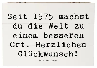Produktbild von Mr. & Mrs. Panda Geschenkbox Spruch 1975 Geburtstag 22 x 15 cm - Weiß - Geschenk, feiern, fotobox, Kiste, Geburtstagsgeschenk, Happy Birthday, Jahrgang, Glückwunsch, Box