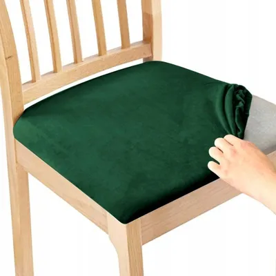 Produktbild von Stretch Sitzbezug für Stühle - 40 x 40 cm - Grün Samt - Stuhlkissenbezug - Stuhlbezug für Sitzfläche