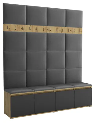 Produktbild von Garderobe LUTON 2 ARTISAN BLACK 15 – Farbe: schwarz, moderner Schrank 40x200x213 cm, funktionale Lösung für den Flur, Garderobeschrank, Flurmöbel