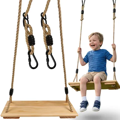Produktbild von Holzschaukelbrett für Kinder, höhenverstellbare Gartenschaukel bis 100 kg