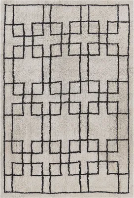 Produktbild von BELIANI Teppich Beige Schwarz Baumwolle Rechteckig 140 x 200 cm Geometrisches Muster Getuftet Skandinavisch Kurzhaar Kurzflor Wohn- und Schlafzimmer