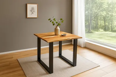 Produktbild von SAM® Esstisch Baumkante massiv Akazie naturfarben 80 x 80 schwarz QUINN