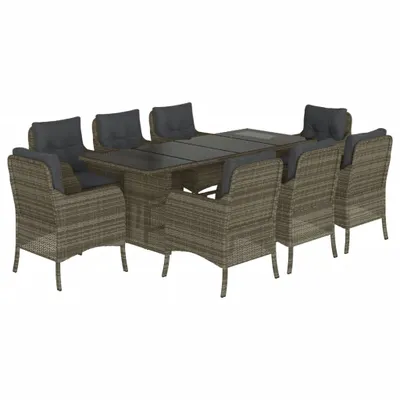 Obrázok produktu pre vidaXL 9-dielna záhradná jedálenská súprava s vankúšmi Grey Poly Rattan