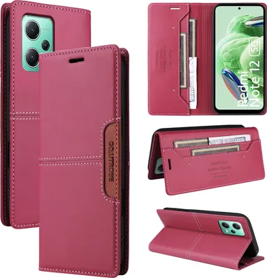 Produktbild von Handyhülle für Xiaomi Redmi Note 12 5G/Poco X5 Hülle, Leder Flip Wallet Kartenfach Stand Schutzhülle Rot