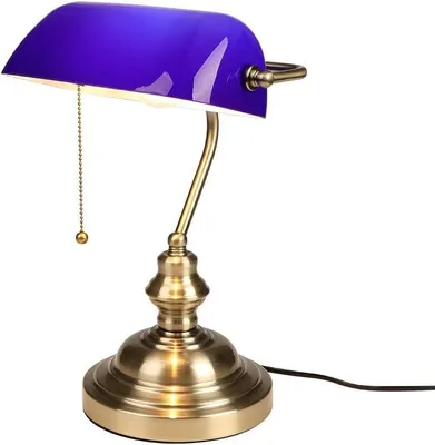 Image de Lampe de bureau en verre - Lampe de table classique - Idéale pour la lecture et le travail - Abat-jour pivotant - Douille E27 - Bleu