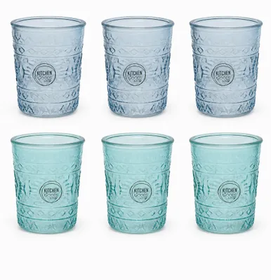 Produktbild von Trinkglas aus Glas mit Ornament Muster 10cm Türkis Blau 6er Set sort
