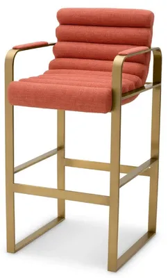 Produktbild von Casa Padrino Luxus Barstuhl mit Armlehnen Orange / Messing 53,5 x 57,5 x H. 107 cm - Gepolsterter Edelstahl Barhocker - Bar Möbel - Luxus Möbel - Luxus Qualität
