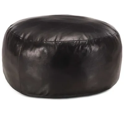 Image de Pouf 60 x 30 cm Noir Cuir véritable de chèvre