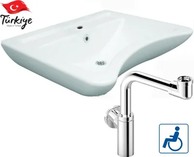 Zdjęcie produktu dla Viba | Umywalka - Dla osób niepełnosprawnych - 63X50X20.5 Cm - Biała - Ceramiczna - Syfon oszczędzający miejsce