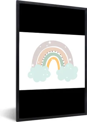 Produktbild von MuchoWow® Gerahmtes Poster Regenbogen - Sterne - Punkte - Wolken - Kinder 80x60 cm - Poster mit Schwarzem Bilderrahmen Wandposter Rahmen Foto Bilder - Schwarzem - Mit Gestell