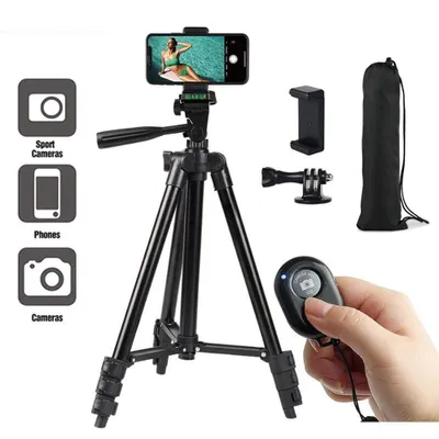 Produktbild von Teleskop Stativ 34–100 cm – Aluminium, Bluetooth Fernbedienung,Kompatibel mit iOS-und Android-Systemen 360° drehbar,Mit Aufbewahrungsbeutel – Schwarz