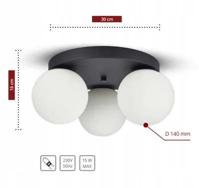 Obrázek produktu pro LUXOLAR - Led stropní svítidlo - Stropní svítidlo 3 světla černé 15 W, G9 - Svítidlo do obývacího pokoje, bílé skleněné koule