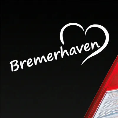 Produktbild von Auto Aufkleber Bremerhaven Herz Stadt City Liebe Love Heart 19x8 cm Weiss Glanz Sticker Heckscheibenaufkleber