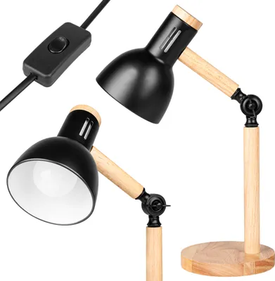 Produktbild von MasterLED Schreibtischlampe Woody - E27 max 60W Schwarz/Holz – 220° Verstellbar – Ideal für Büro, Nachttisch, Home-Office