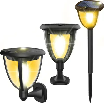 Produktbild von 3 in 1 Solar Lampe Wandleuchte Pfostenleuchte Wegeleuchte 2 Lichtmodi Außen Garten Wasserdicht Solarleuchten, 2 Stück