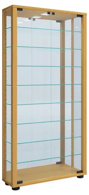 Image de VitrosaMaxi vitrine accroché au mur avec miroir 2 portes en verre Incl. lumières LED hêtreReproduction.