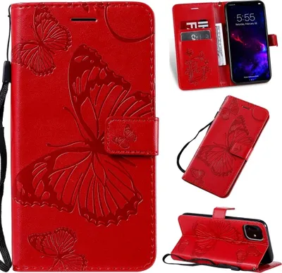 Produktbild von Mobigear Butterfly iPhone 11 Hülle Klapphülle Geldbörse - Rot