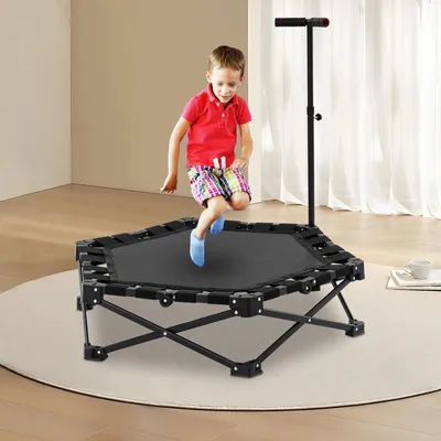 Obrázek produktu pro Rebounder Mini trampolína – fitness trampolína pro dospělé – skládací – nastavitelná pěnová rukojeť – bungee lana – tichá pro indoor kardio – unisex