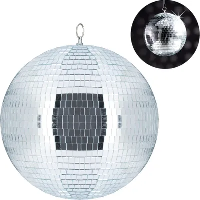Produktbild von Discokugel 30 cm mit Glasspiegeln und Metallhaken für Deckenmontage