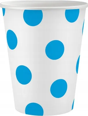 Obrázok produktu pre Biele papierové poháre s modrými bodkami, 6 ks
