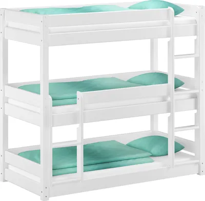 Produktbild von Weißes Dreier-Etagenbett für Erwachsene Stockbett für drei Personen 90x200 Kiefer weiß V-60.03-09WRollrost inkl.