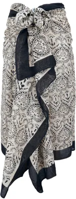 Produktbild von Leichter Pareo Schal, Sarong, Handbedrucktes Baumwolltuch - Farb Kombination 7, Uni, Schwarz, Baumwolle, 180*110 cm, Sarongs & Tücher