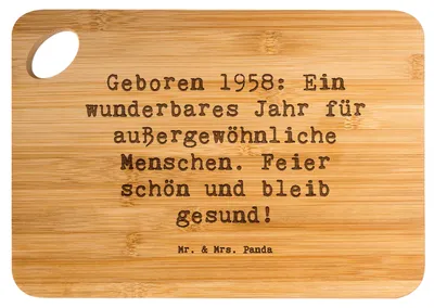 Produktbild von Mr. & Mrs. Panda Schneidebrett Spruch 1958 Geburtstag - Transparent - Geschenk, Holzbrett, Glückwunsch, Frühstücksbrett, Alter, Frühstücksbrettchen, Jahrgang, Brett