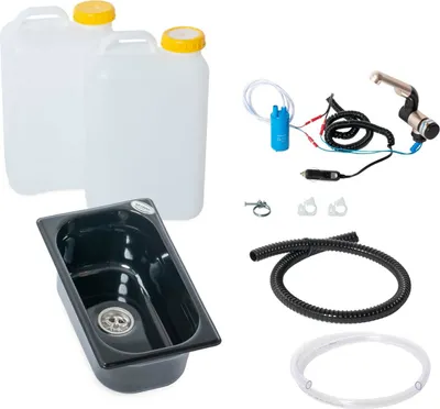 Immagine prodotto di kit da campeggio 12V lavabo nero 265x160x100 mm 19 litri VW T4 T5 T6 Vito