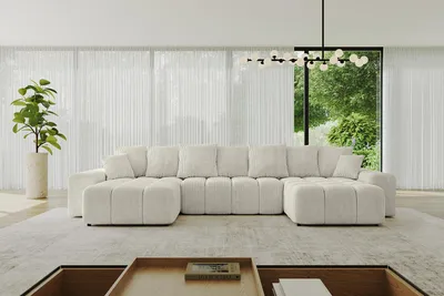 Produktbild von ALTDECOR Ecksofa in U-Form mit Schlaffunktion und Bettkasten ENIL-U 401x189x68 cm Cremeweiß - Corner Sofa Bett Eckcouch Couch L-Form Schlafcouch Ausziehbar Wohnlandschaft Schlafsofa Cauchsofa