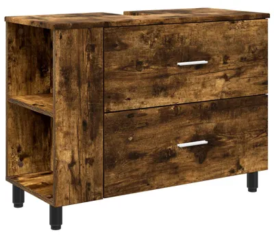 Zdjęcie produktu dla vidaXL Umywalka z drewna kompozytowego w kolorze dębu wędzonego, 80 x 35 x 60 cm