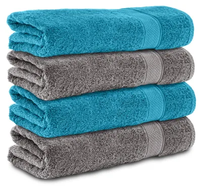 Immagine prodotto di Asciugamani da bagno, 70x140 cm - Set da 4 - 100% cotone - Grigio antracite/Turchese