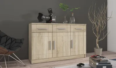 Produktbild von Kommode PARIS 3D3S Highboard mit 3 Schubladen mit 3 Türen Sideboard Schrank Wohnzimmer Sonoma
