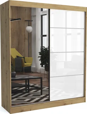 Produktbild von Moderner Kleiderschrank mit Schiebetüren ZANU 180 cm Hochglanzplatte(ARTISAN)