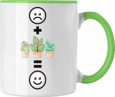 Produktbild von Trendation - Pflanzen Tasse Geschenk für Pflanzen-Liebhaber Grüner Daumen Geburtstag Lustige Geschenkidee :( + Pflanzen+ = :) (Grün)