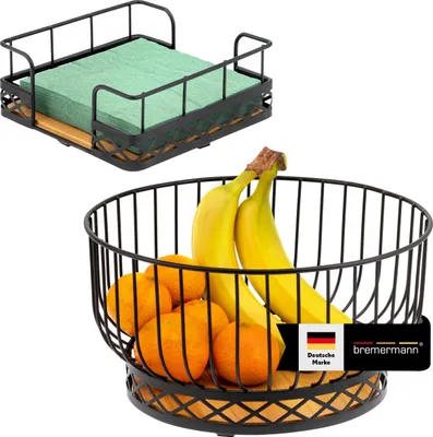 Immagine prodotto di set di 2 cestini da frutta bremermann con portatovaglioli, fruttiera/cestino da pane in bambù e metallo