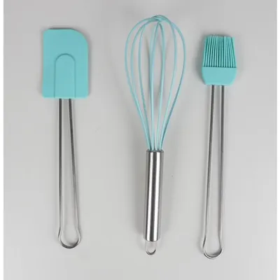 Produktbild von 6x 4-teiliges Backhelfer-Set Silikon Edelstahlgriff Becher Pinsel Schneebesen