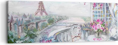 Produktbild von Bild auf Leinwand - Leinwandbild - Blumen Eiffle Architektur Balkon - 90x30cm - Wand Bild - Wanddeko - Leinwanddruck - Bilder - Kunstdruck - Wanddekoration - Leinwand bilder - Wandkunst - AB90x30-3130